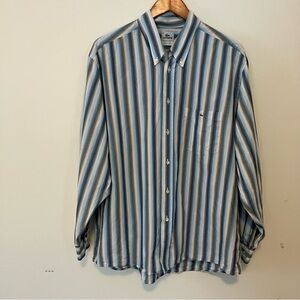 Lacoste Button Down Shirt Mens 46 (XL) Blue Brown White Casual Dress Cotton